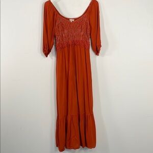 Une Ame Orange Tiered Prairie Maxi Dress Sz M